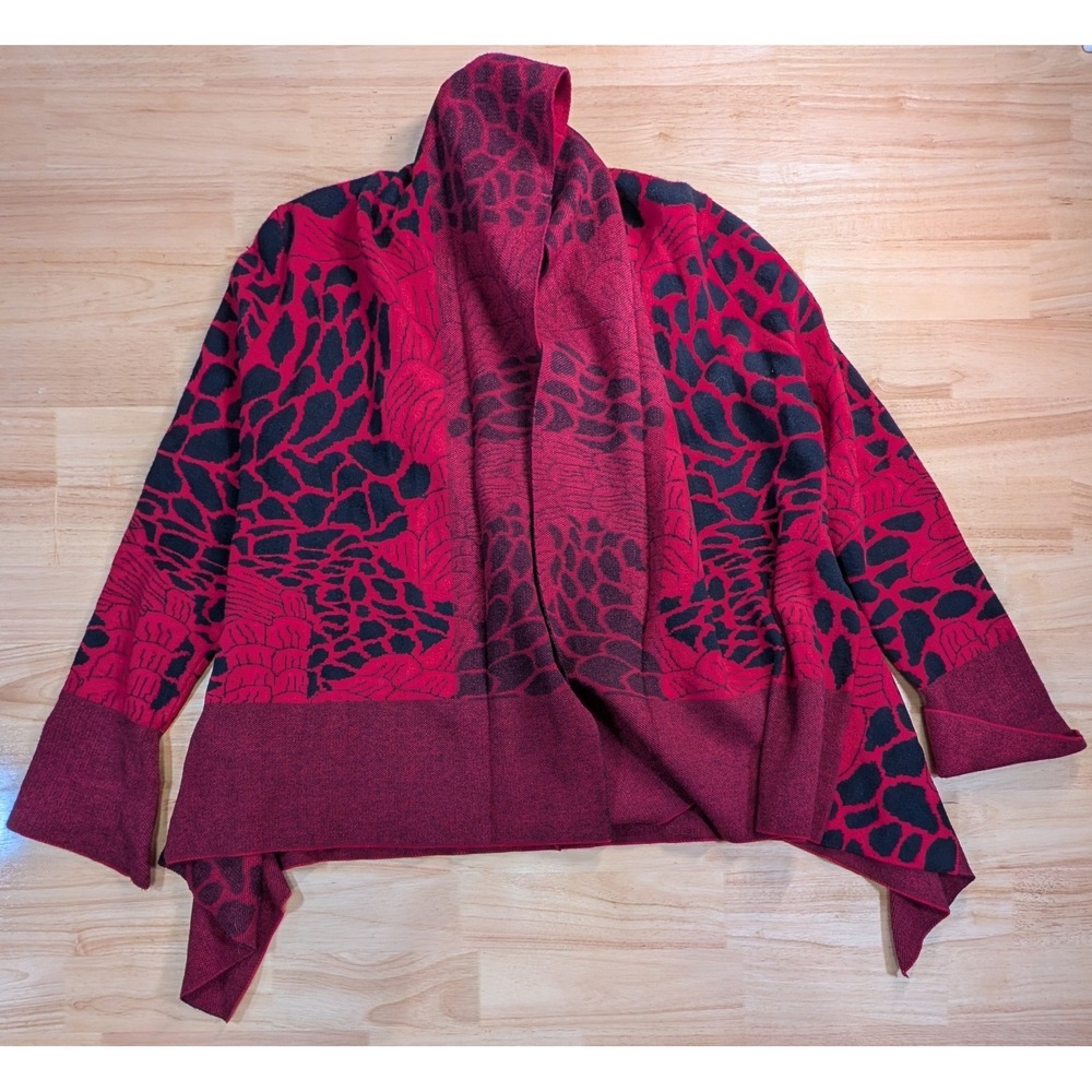 RED Crimson Red Black Animal Print Open Front Draped Cardigan XL C861707SM NEW